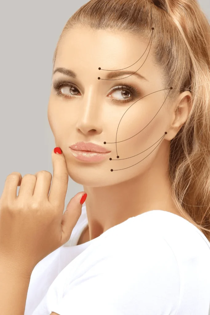 HALO and BBL woman with measuring lines on face